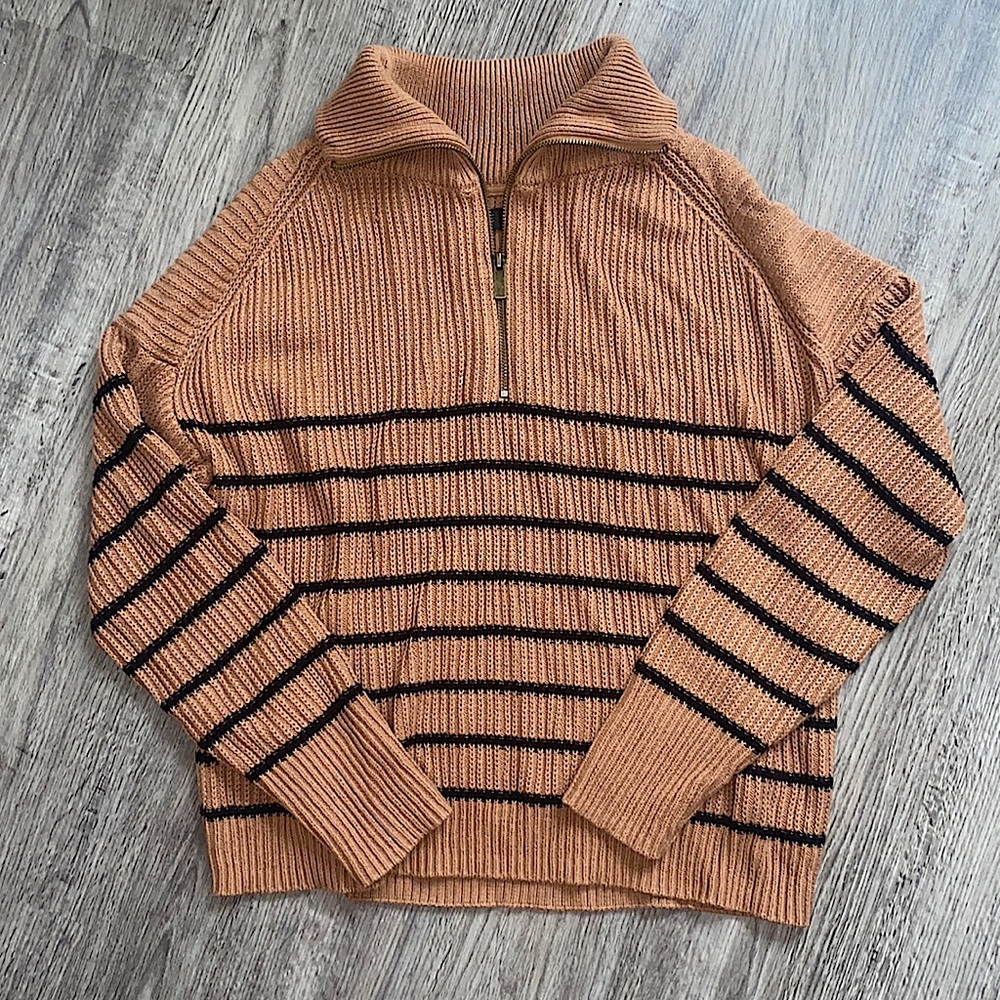 🤎Brown striped sweater, quarter-zip sweater size medium